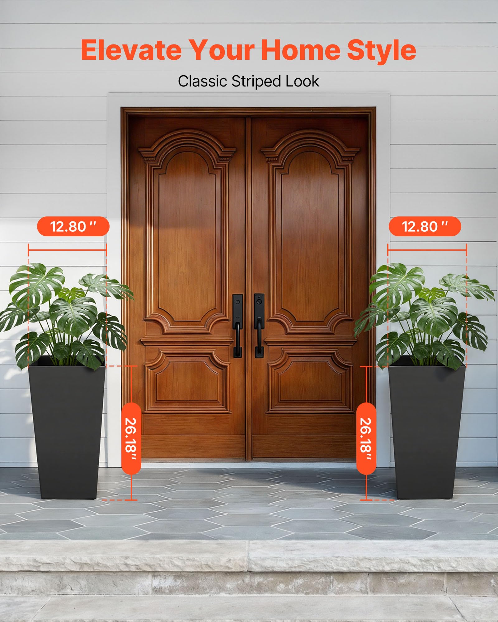 VEVOR Set di 2 Vasi da Fiori Alte 665 mm, Grandi Fioriere per Piante da Interno ed Esterno, Vasi Decorativi Moderni in Plastica per Portico con Rotelle, con Fori di Drenaggio per Patio e Giardino Nere