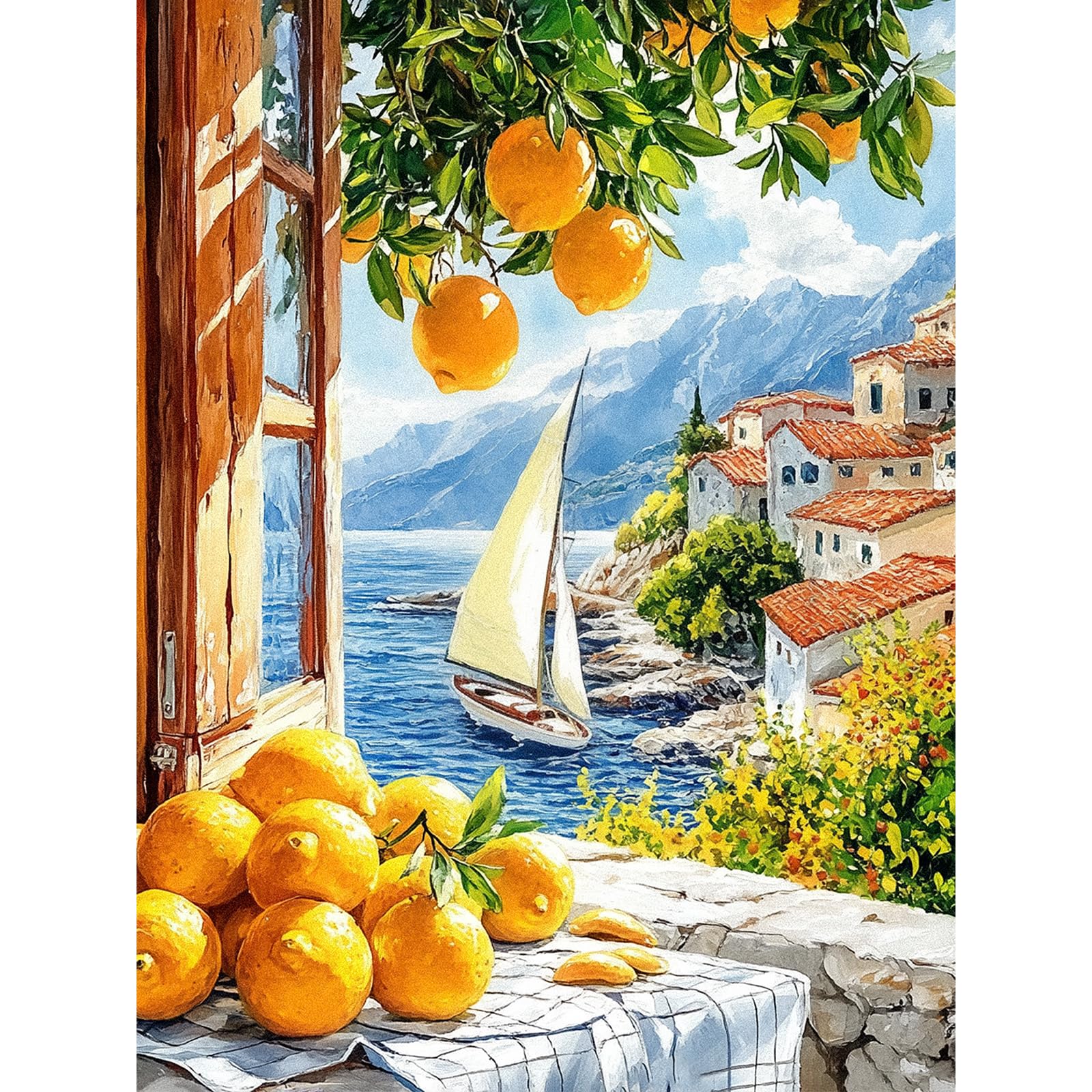 KAYIFA Peinture Par Numéros Adulte 40×30 Cm – Fenêtre Ouverte Paysage Aquarelle – Kit DIY Créatif Anti-Stress Décoration Murale