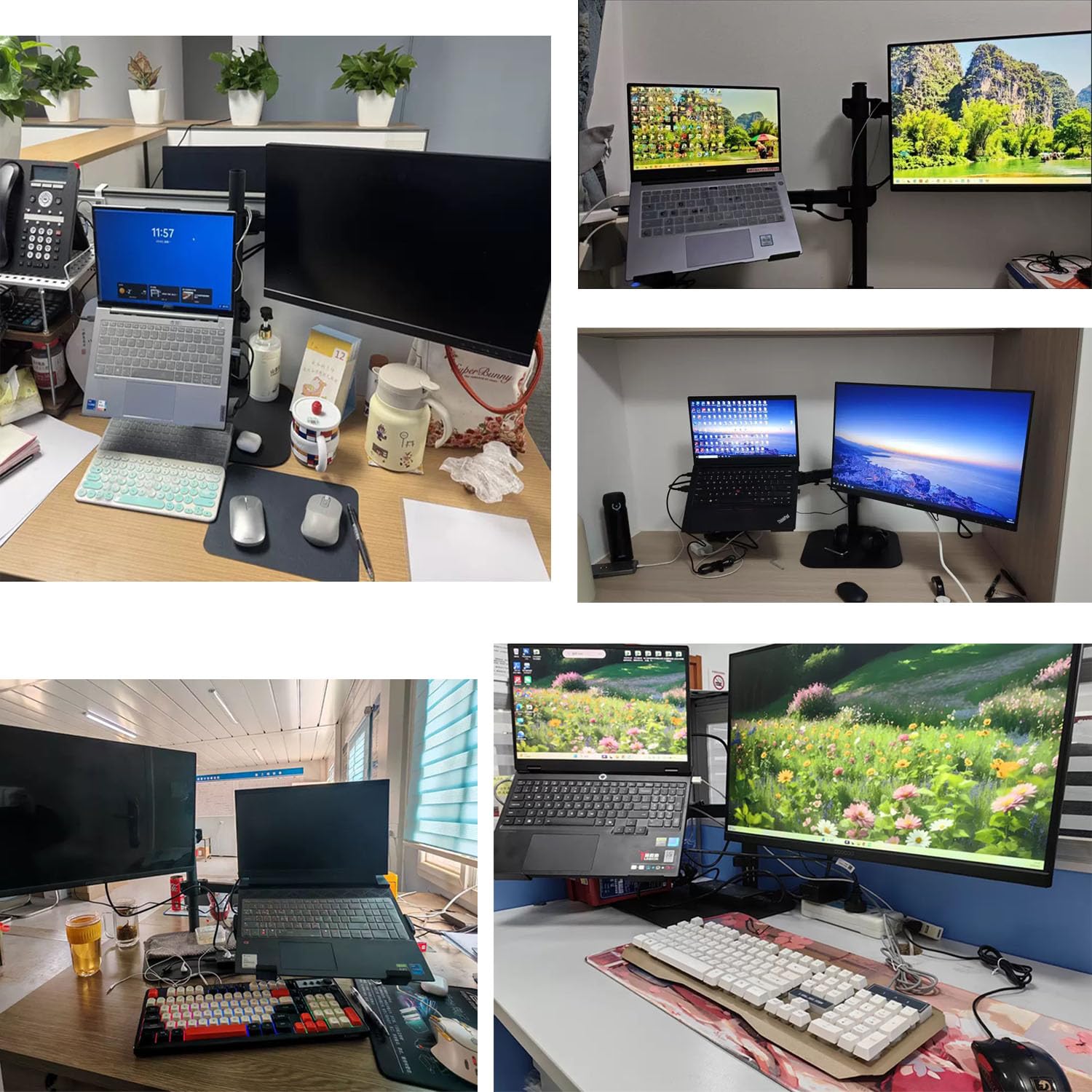 Supporto da scrivania VESA 2 in 1 per monitor e laptop, braccio regolabile | Vassoio Ventilato per Notebook Max 17 a 32" Computer 22 Nero