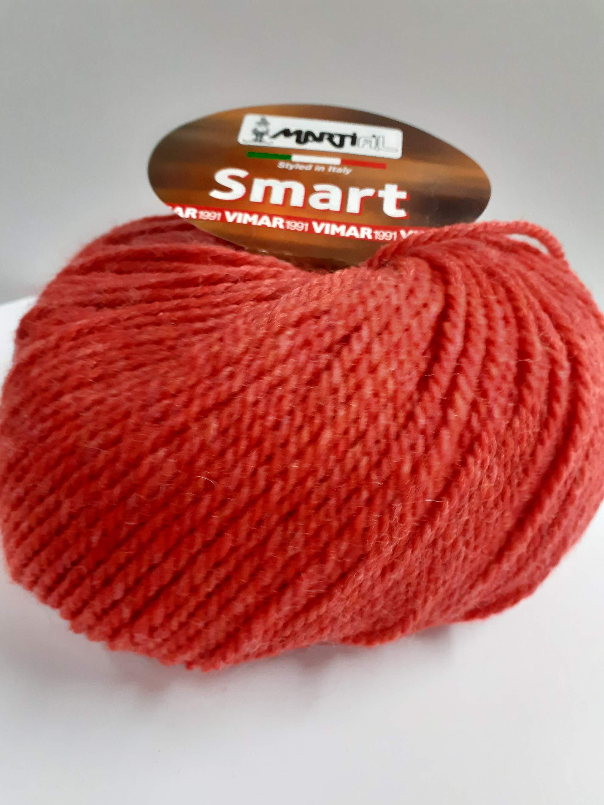 6 GOMITOLI Lana Smart Rosso Mattone (Pura Lana Vergine,da 100 Grammi,Ferri 5-6)