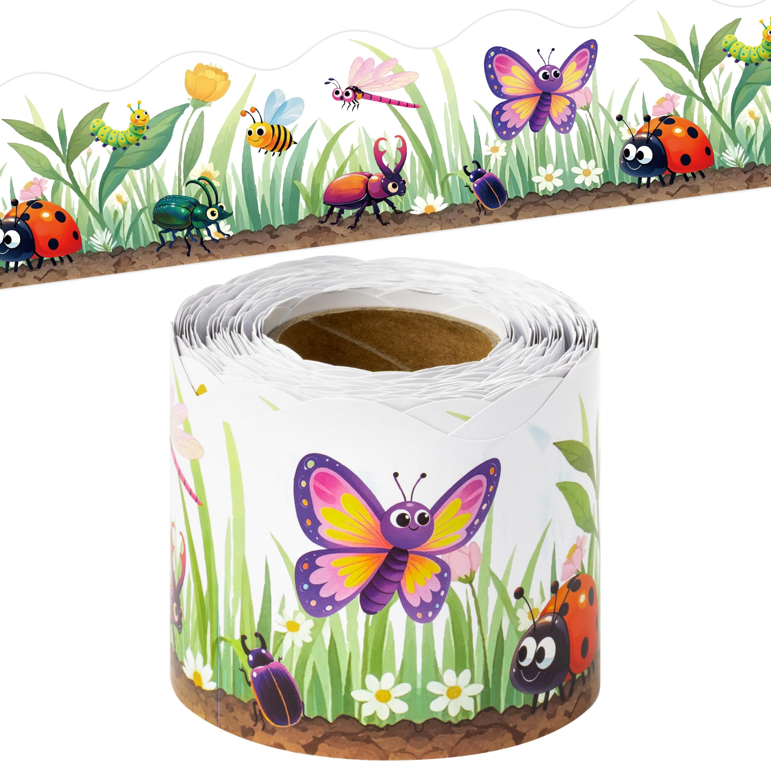 BeYumi Watercolor Insect Border Trim - 65ft Back to School Watercolor Insect Rolled Border Trim Summer Colorful Bugs Flower Bulletin Board Borders School Classroom Office Party Wall Chalkboard Decor