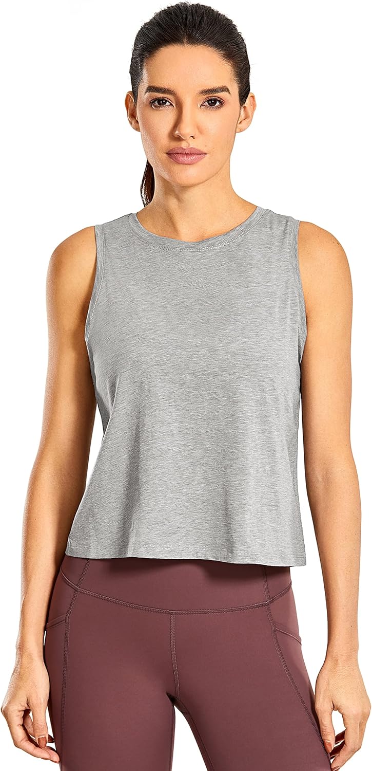 CRZ YOGA Women's Pima Cotton Sleeveless Loose Tank Tops Exercise Gym Yoga Tops Athletic Shirts