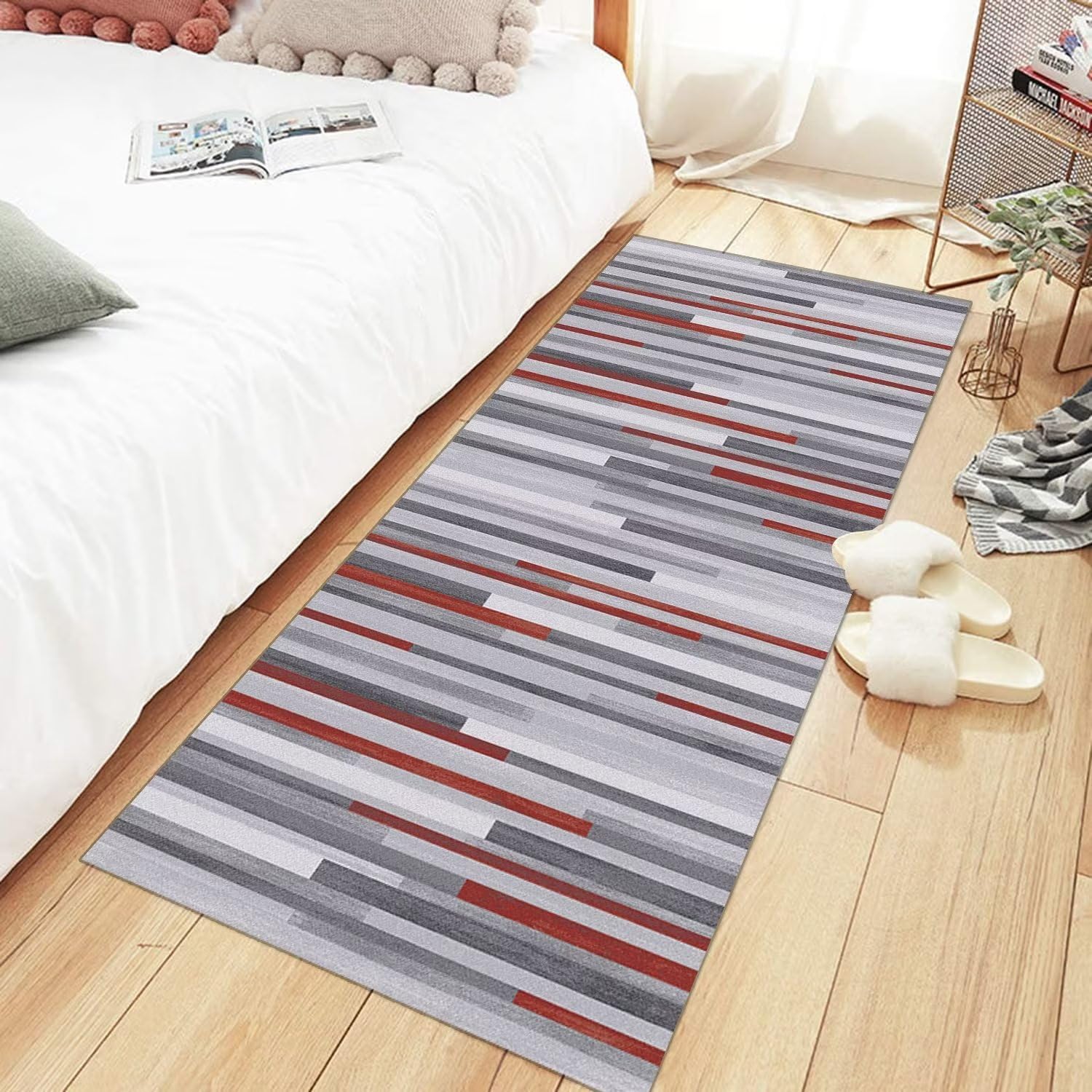 Teppich Läufer Flur rutschfest Küchen Teppich 70X160CM Grau Rot Küchenteppich Küchenläufer Korridor Schlafzimmer Wohnzimmer Meterware Eingang