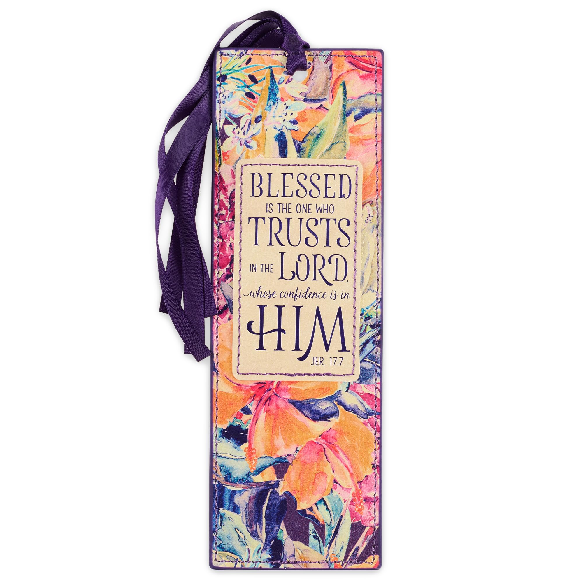 Christian Art Gifts Faux Leather Floral Bookmark: Blessed is The One