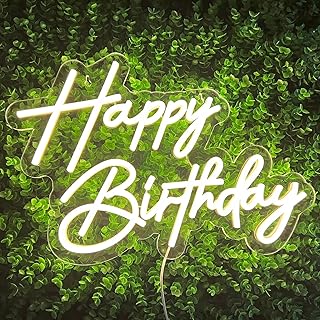 Happy Birthday Neon Sign for Wall Decor, Warm White Led Neon Light Signs, Art Decoration Happy Birthday Neon Light Sign for All Birthday Party Decoration