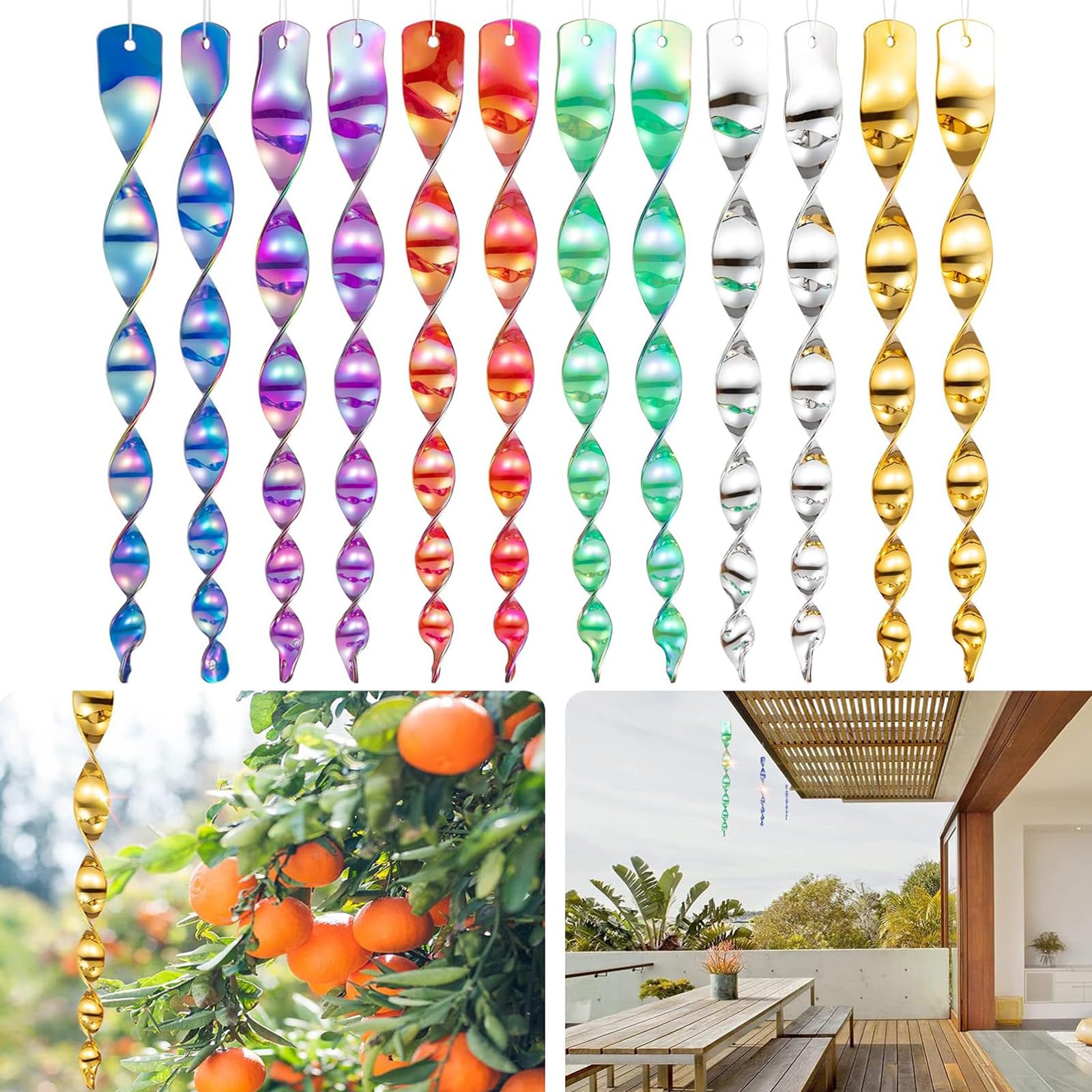 鳥避け、鳥避けグッズ、12本セット6色鳩よけグッズ、鳥 避け グッズ、鳥避け ベランダ、鳥害対策 駆除 防鳥 太陽光反射棒 吊り下げ式 スパイラル 庭 ガーデン用品 とりよけ ハト カラス ベランダ 農作物被害対策, m, 色とりどり, 240522JCM08-QNB12HXXJP5