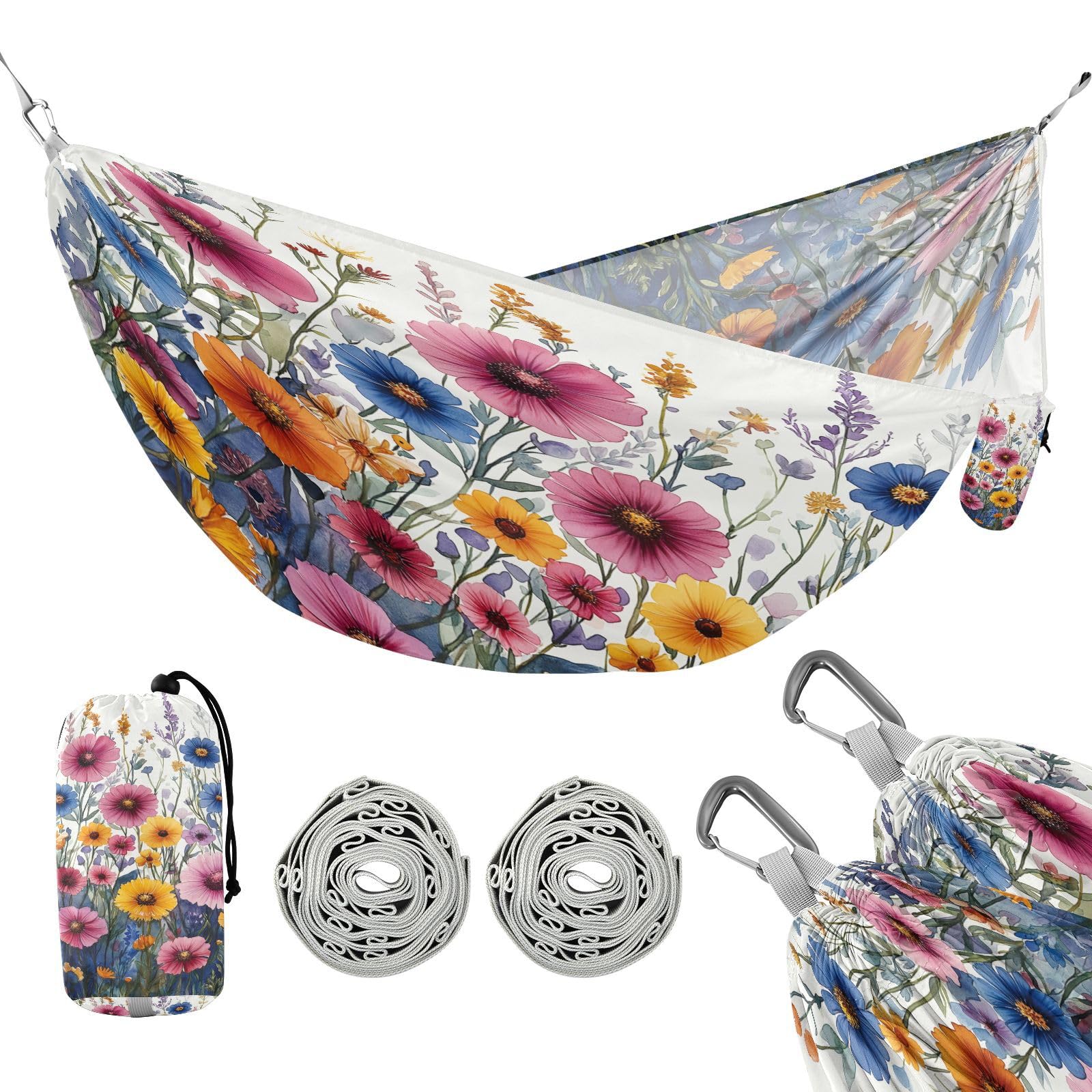 ATTX Watercolor Garden Camping Hammock - Lightweight & Portable Hammocks, Heavy Duty 330lbs Capacity for Indoor, Hiking, Backpacking, Travel, Backyard, Beach#45