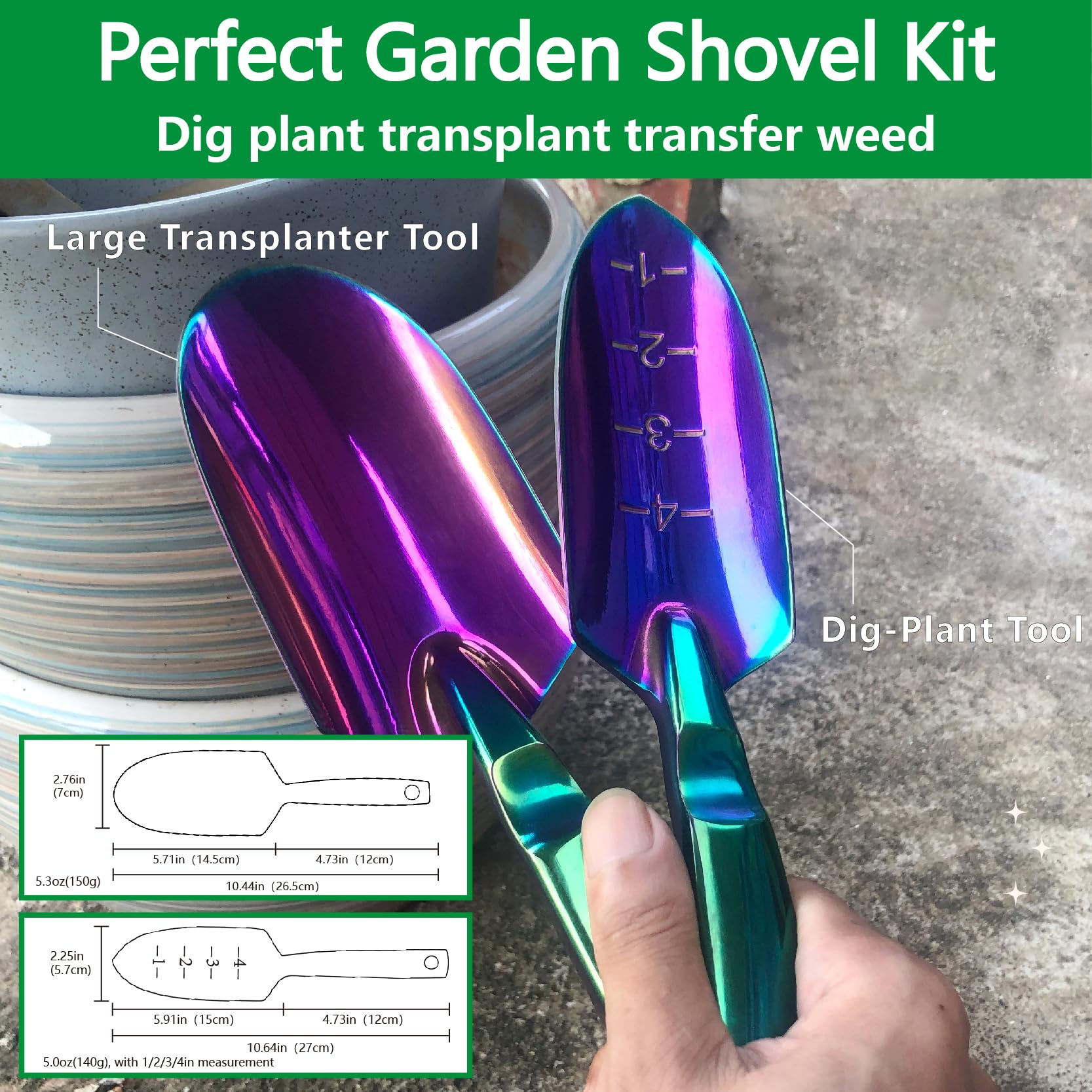 Pala da giardino – Confezione da 2 attrezzi da giardinaggio, cazzuole da giardino ad alta resistenza, per scavare, piantare trapianto, ottimo regalo per gli amanti del giardino, colorate