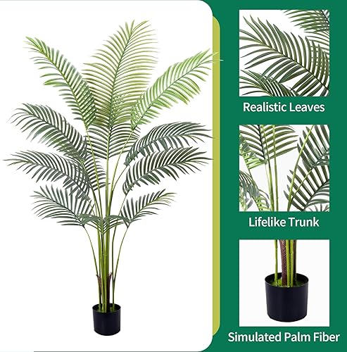 Miniatura 3 de Palmera artificial de caña dorada de 5 pies para decoración del hogar, interior y exterior, palmera de areca sintética en maceta para el hogar y la