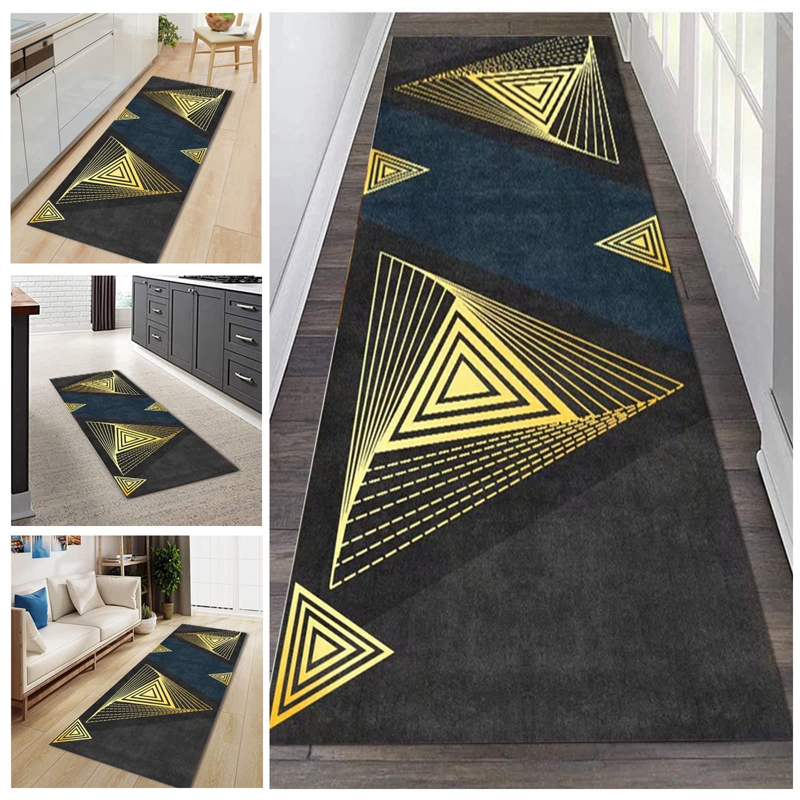 【専用】PJページ 廊下用ランナーラグ カーペット、 モダンブラックロングS、100cm