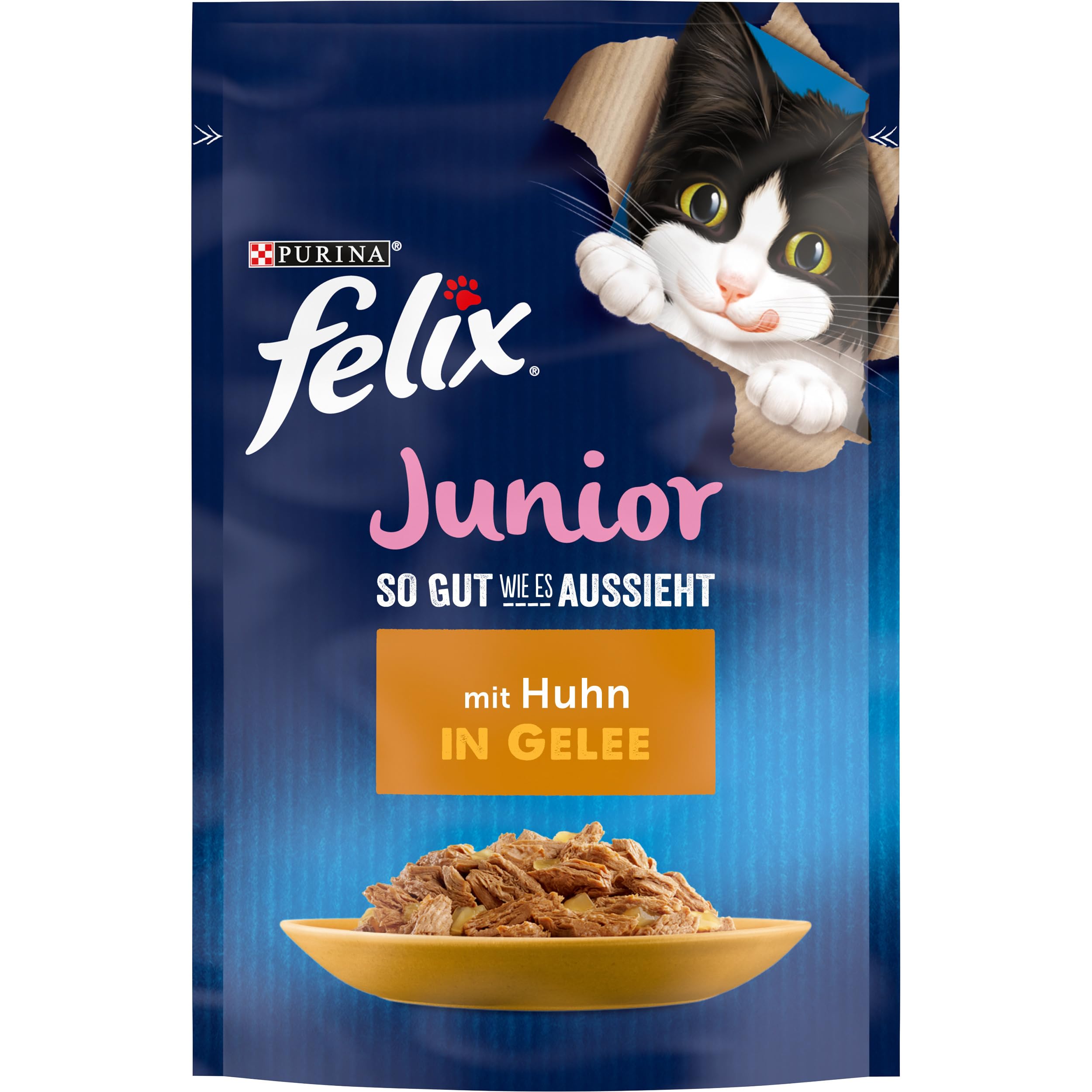 Felix Comida para Gatitos Junior Mojado en gelatina, con Pollo, 26 Unidades (26 x 85 g)