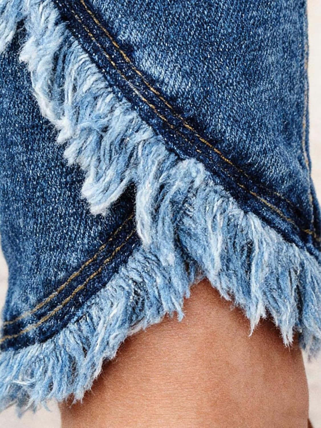 Flamingals High Waisted Cropped Skinny Jeans for Women Stretchy Raw Hem Asymmetrical Wash Curvy Western Denim Jeans