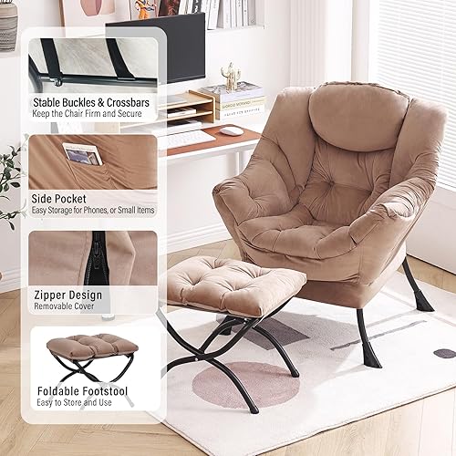 Miniatura 5 de Silla Lazy con otomana, silla moderna con reposapiés plegable, silla de acento de salón, cómoda silla de lectura, sillones de gran tamaño para