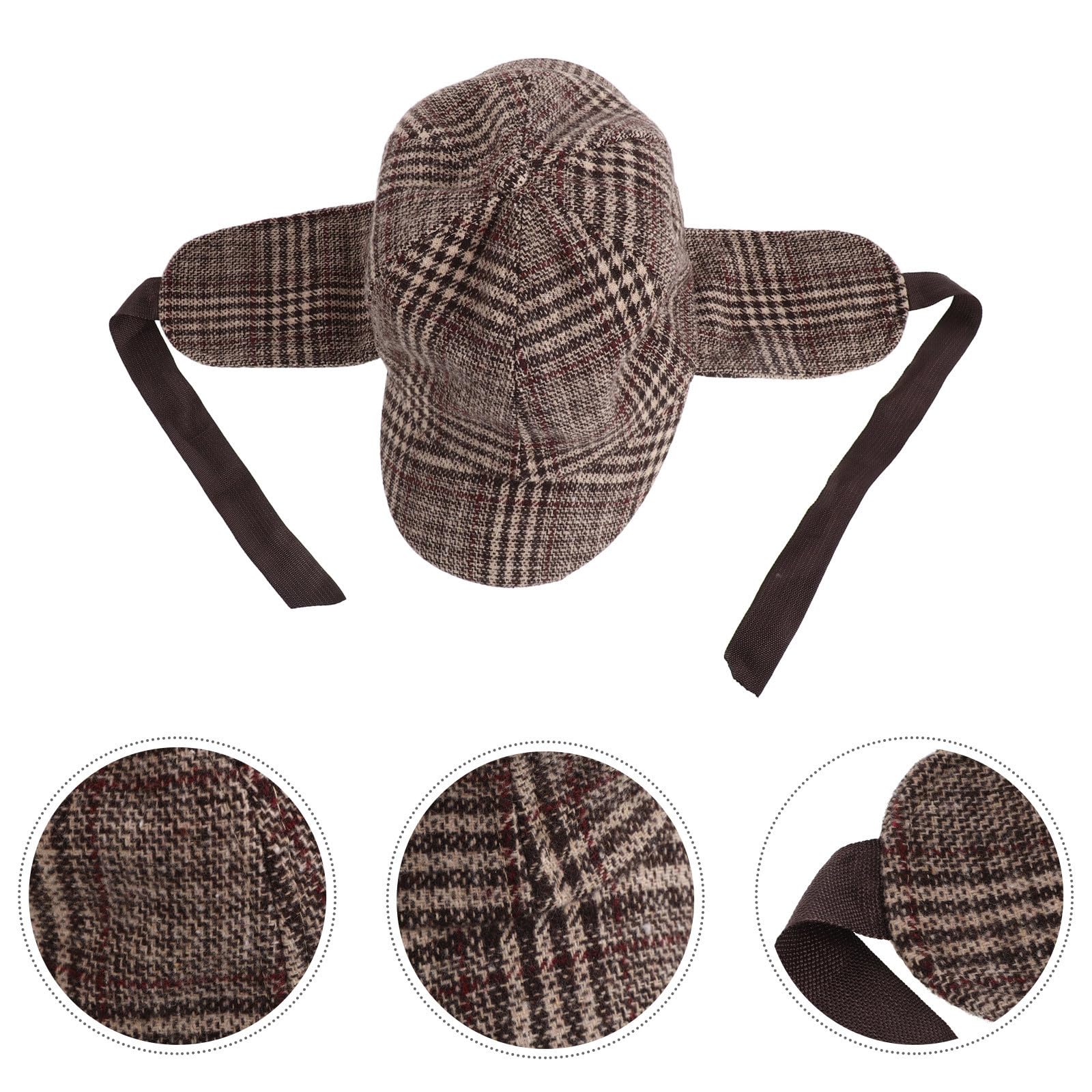 Tofficu 4 Piezas Sombrero Infantil de Disfraz Estilo Detective Doble ala y Orejeras Ajustables, Diseño de Cuadros para Juegos de rol y Uso Diario