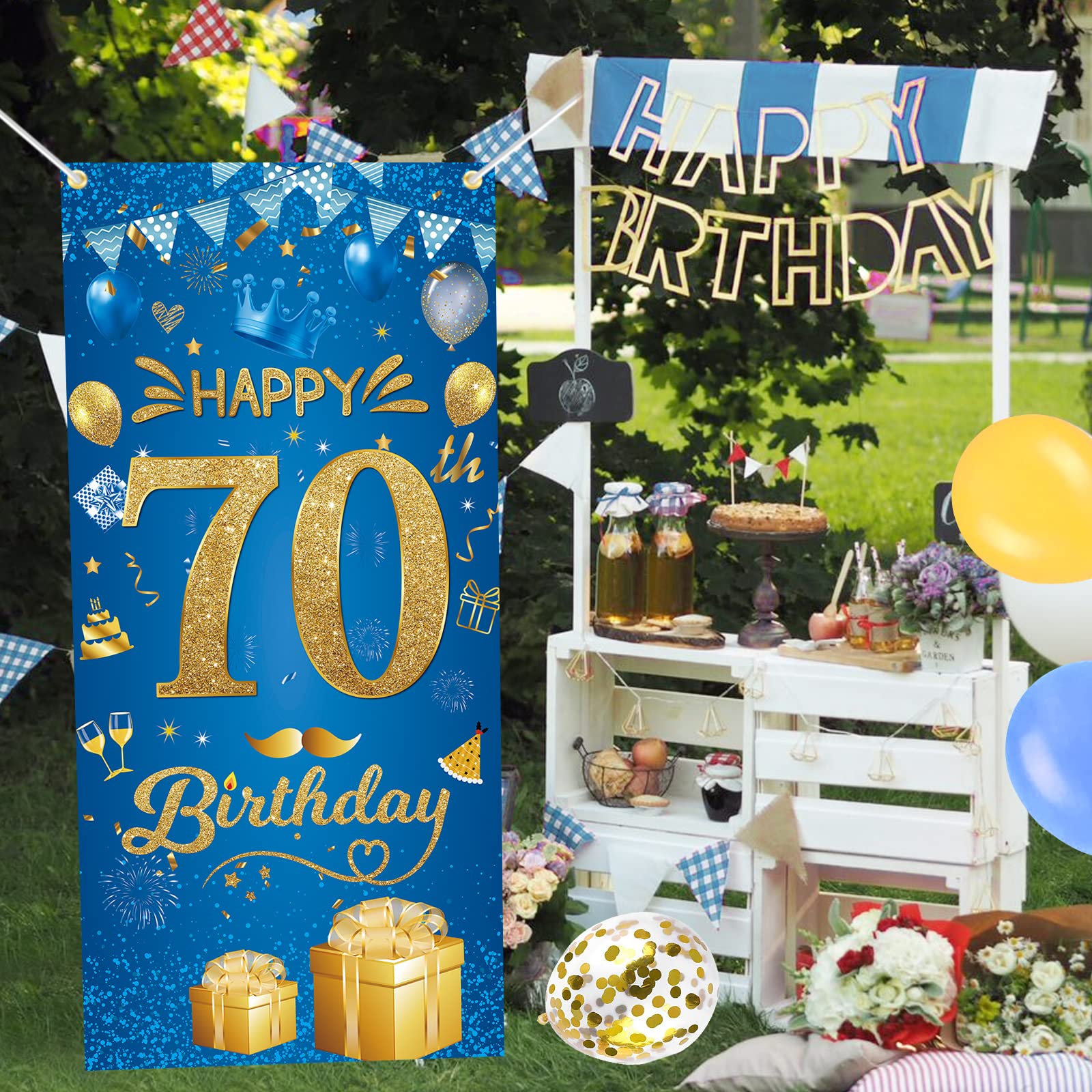 Geburtstags-Banner 70 Jahre – Blau/Gold, 300x50 Cm, Aus Polyester, Mit Aufhängebändern, Für Innen & Außen