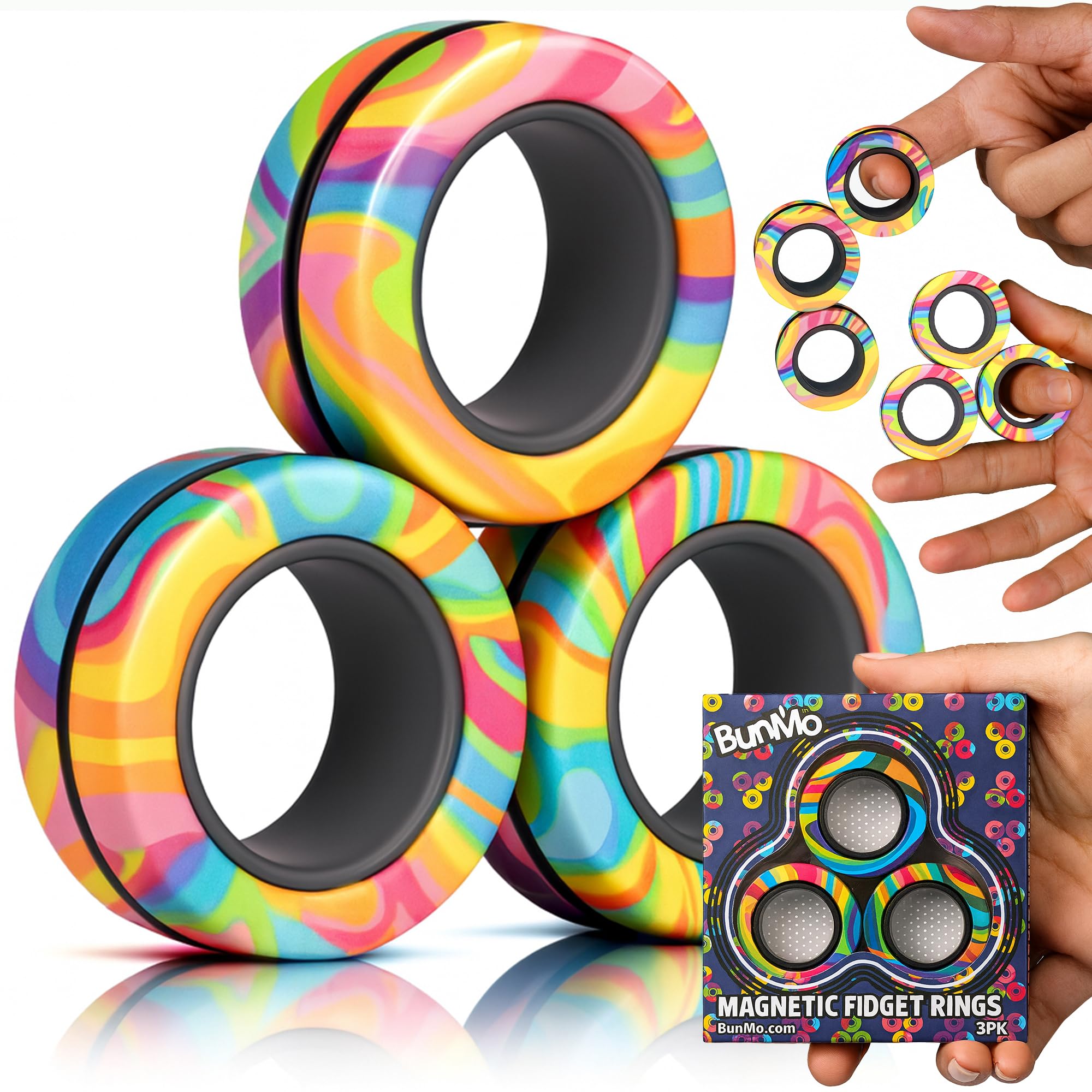 BUNMO Magnetic Fidget Ring - Fidget Toys Adults - Magnetic Rings - Endless Hours of Fun - Spin, Connect & Play - Engaging Toy for Boys & Girls - Great Teen Gift - Multicolor