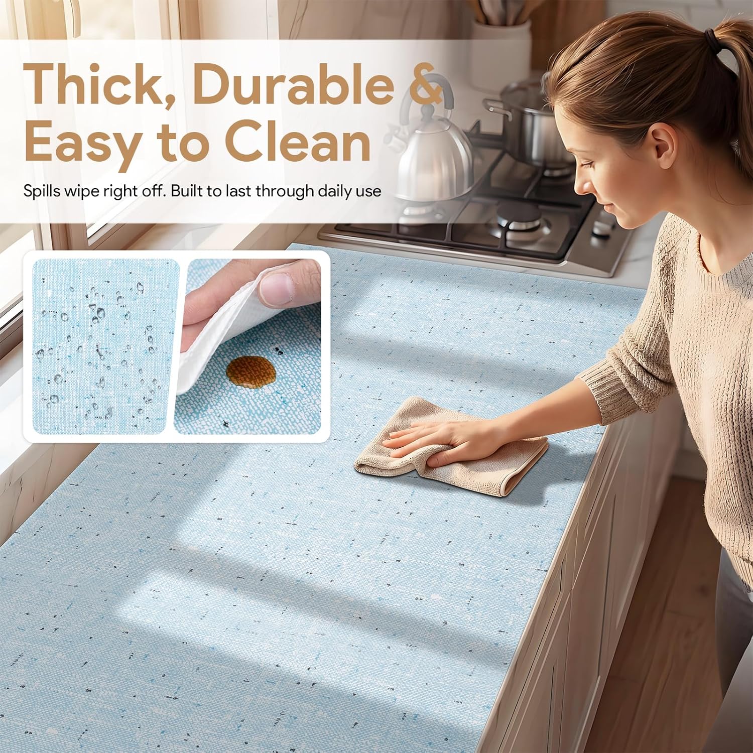 17.7'' X 288'' Blue Shelf Liner Drawer Liner for Kitchen Cabinet Non Adhesive, Strong Grip Anti Slip Cabinet Liners for Shelves, Oil-Proof Waterproof Cupboard Liner