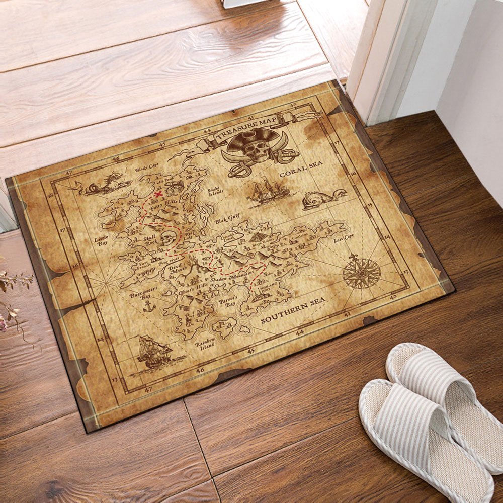 NYMB Old Map Pirate Ship in Vintage Bath Rugs, NonSlip Floor Entryways