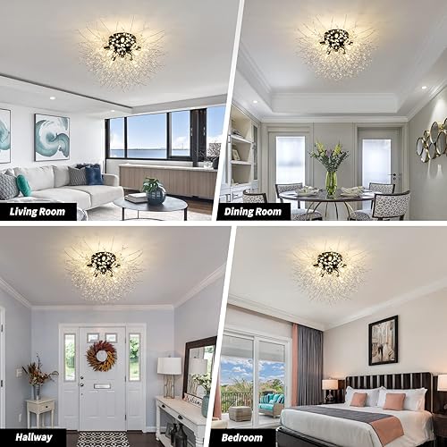 Miniatura 6 de TANLUX Lámpara de techo de cristal empotrada, moderna lámpara de araña negra Sputnik de fuegos artificiales, 8 luces cerca del techo para