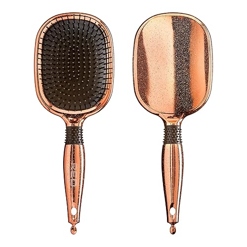 Miniatura 7 de Red by Kiss Cepillo de paleta cromado de oro rosa, cerdas resistentes al calor para desenredar y secar por soplado para hombres y mujeres (redondo)