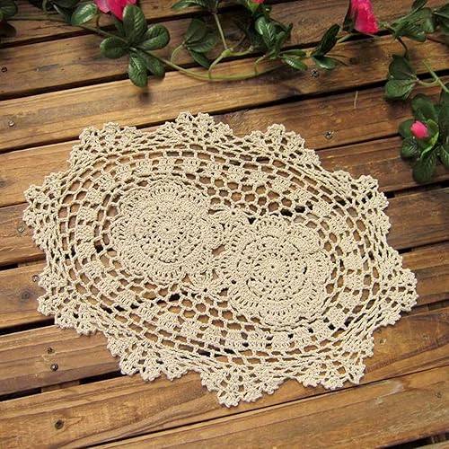 Phantomon Lace Doilies - Manteles individuales hechos a mano de ganchillo de algodón con encaje de tela paquete de 4 forma ovalada 10 x 14 pulgadas