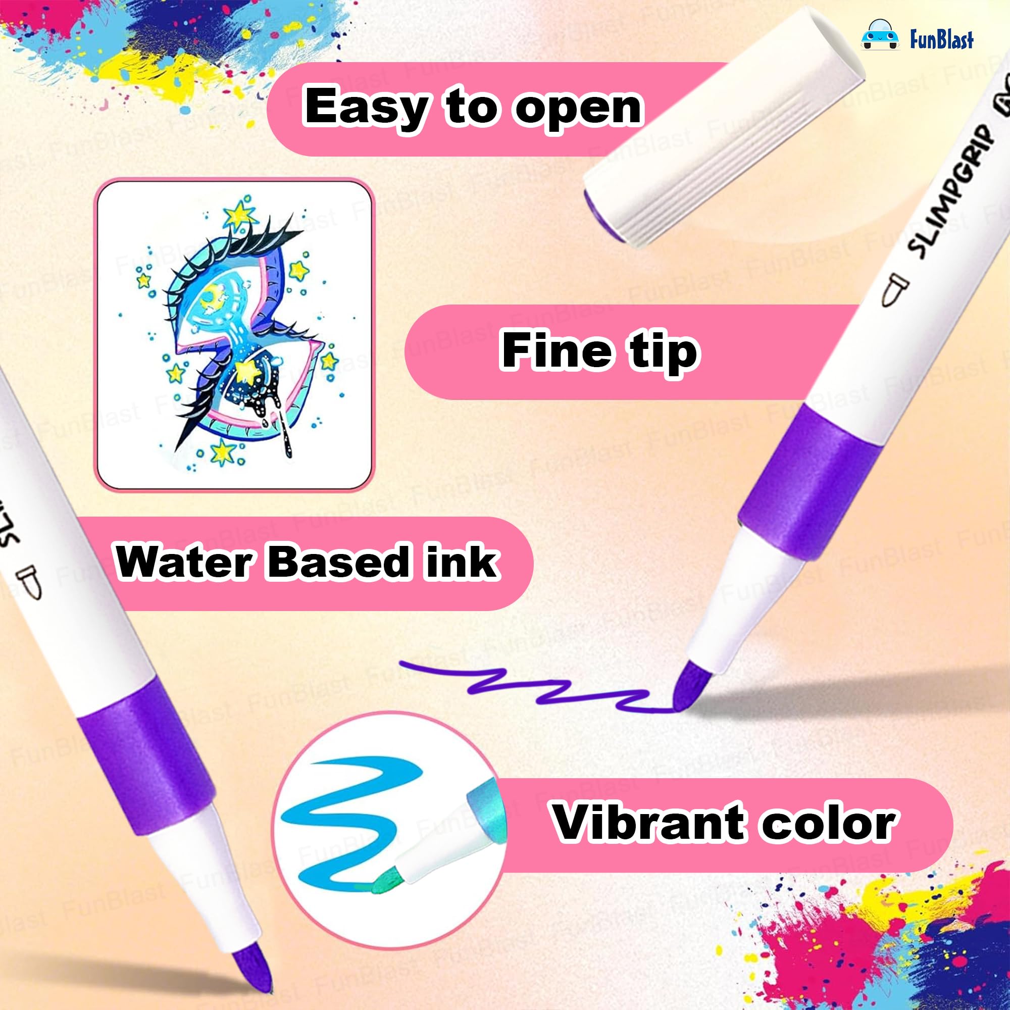 FunBlast Acrylic Paint Markers – Set of 36 Vibrant Colors, Permanent Water-Based Marker Pens for Rock Painting, DIY Crafts, Canvas, Glass & More (36) 1