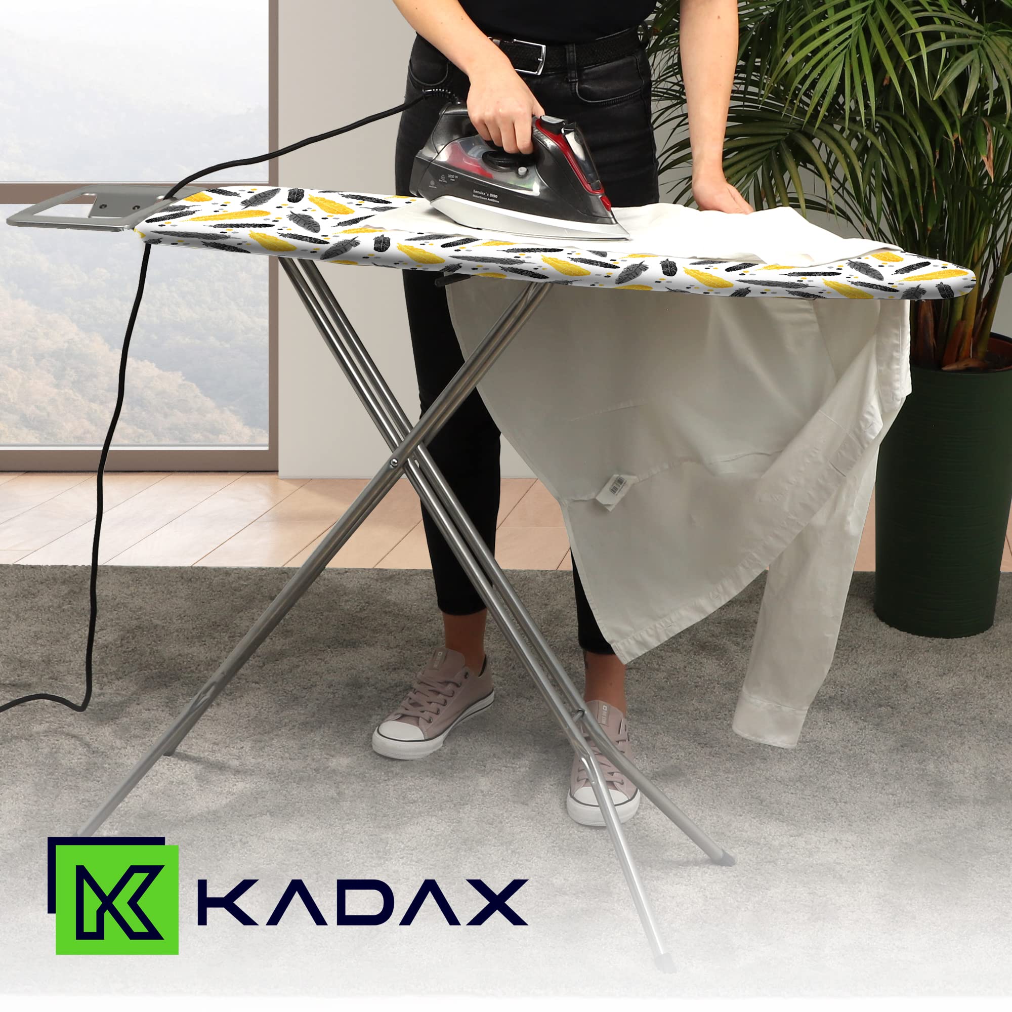 KADAX Bügelbrett 105 x 30 cm, Dampfbügeltisch mit Antirutschfüßen, höhenverstellbares Bügelbrett mit ab-nehmbaren Überzug, Bügeltisch für Dampfbügeleisen