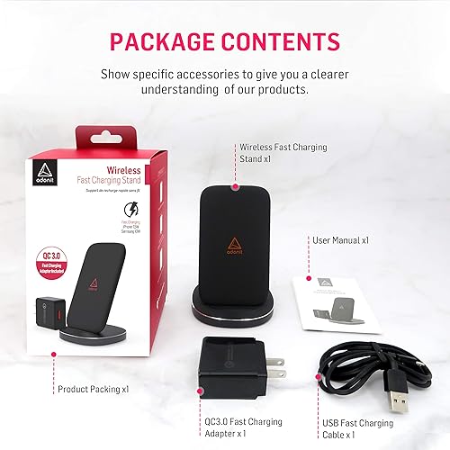 Miniatura 7 de Adonit Soporte inalámbrico de carga rápida + adaptador QC3.0 para Qi habilitado iPhone X/8 Samsung Galaxy S9/S8/PLUS/Note 8/9 - Negro