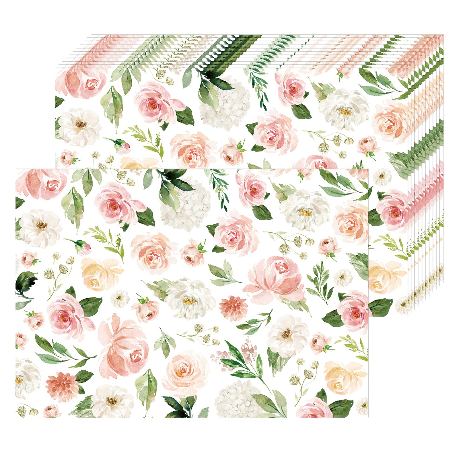 Pink Floral Paper Placemats Disposable 50 Pack Summer Watercolor Pink Rose Floral Disposable Placemats 16x 11 Inch Spring Paper Table Mats for Wedding