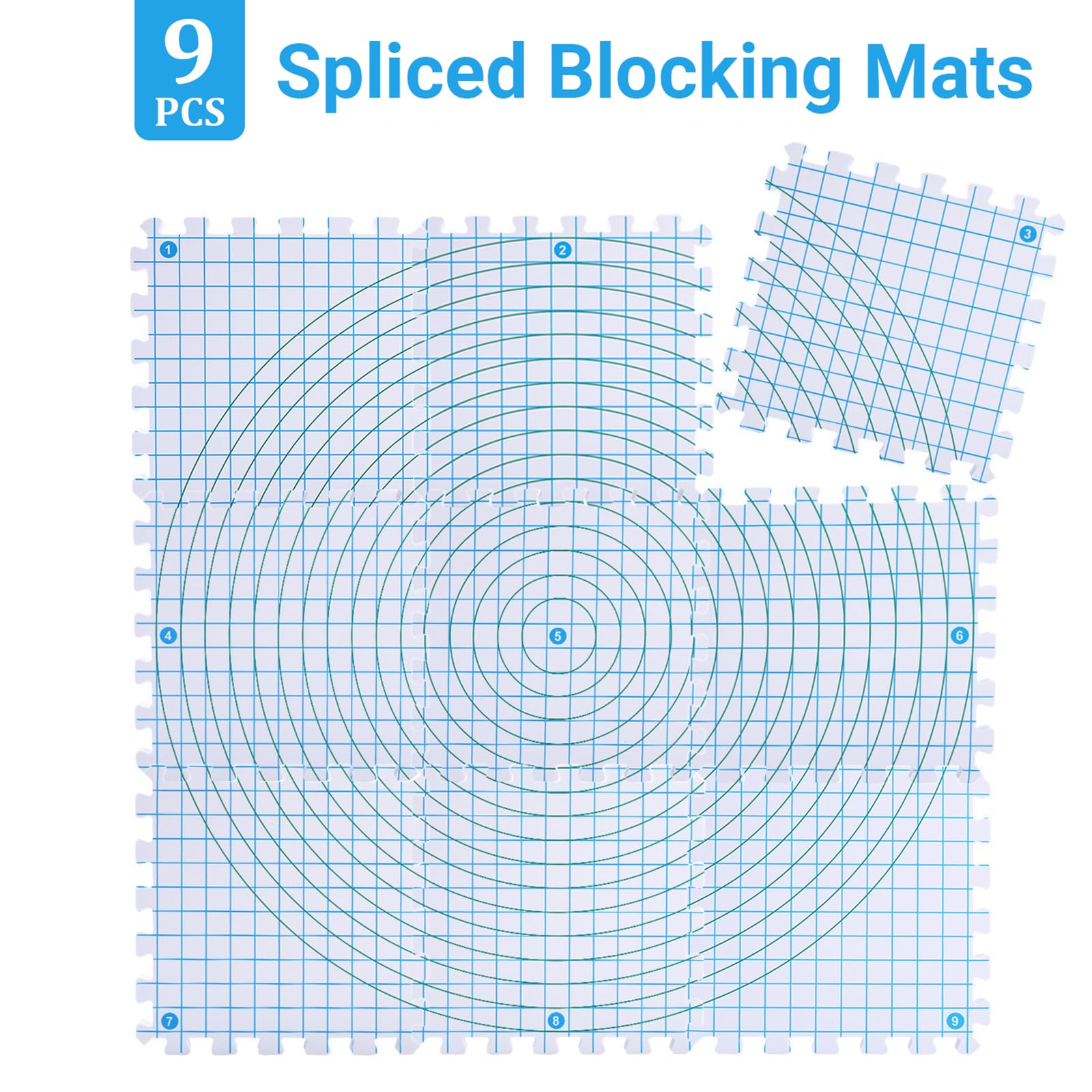Zephviora Juego de 9 Alfombra de Bloqueo para Ganchillo, Esteras Tensoras con Rejilla, con Knit Blockers Box, Porta Agujas y 180 Agujas Moldeadoras, para Ganchillo, Encaje, Bordado con Aguja