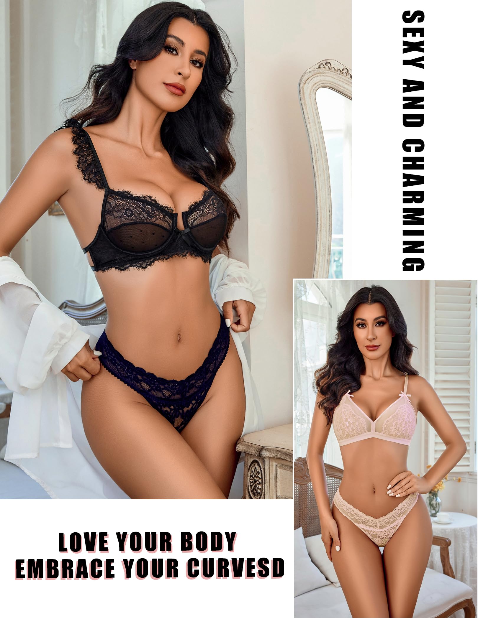 Avidlove Tangas de encaje sexy para mujer, ropa interior brasileña de cintura baja