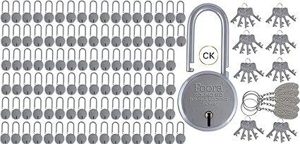 Foora Small Lock and Keys, Long Neck Shackle Door Lock for Home, Shop Same Key for Multiple Lock, 100 Padlock 40 Same Key Lock Set, Common Key Lock Set of 100 Silver Finish