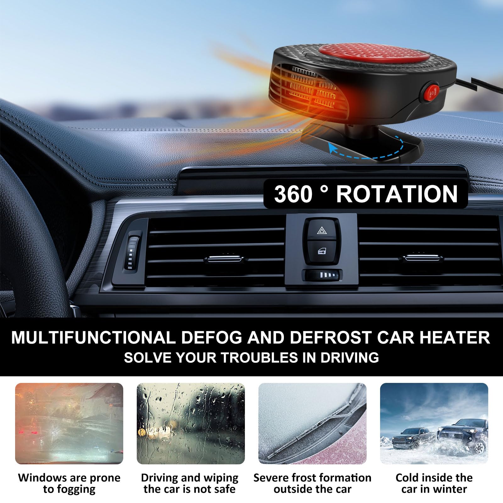 Chauffage De Voiture 12 V 150 W 2 En 1 Ventilateur De Chauffage Et De Refroidissement Rapide Rotatif à 360° Pour Désembuage Et Dégivrage De Pare-brise De Voiture Multifonction Réutilisable (rouge