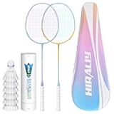HIRALIY Badminton Rackets Set for Backyards, Badminton Set, Includ 2/4 Rackets, 6/12 Birdies, 1 Carrying Bag, Outdoor Game for Adult Family Beginner