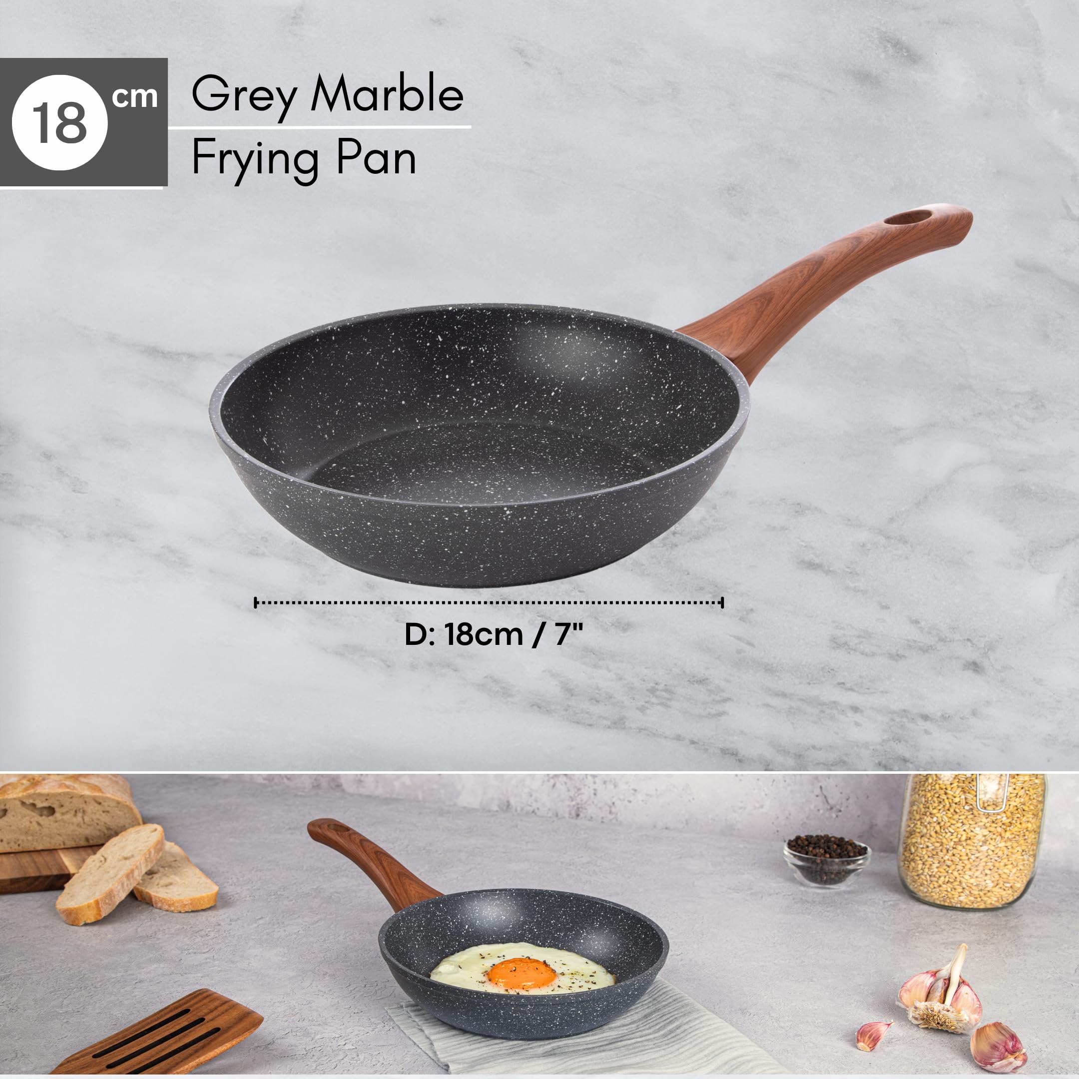 nuovva Non Stick Frying Pan - Induction Frying pan nonstick - Kitchen Chefs Pan Cookware - Marble, 18cm - Image 2