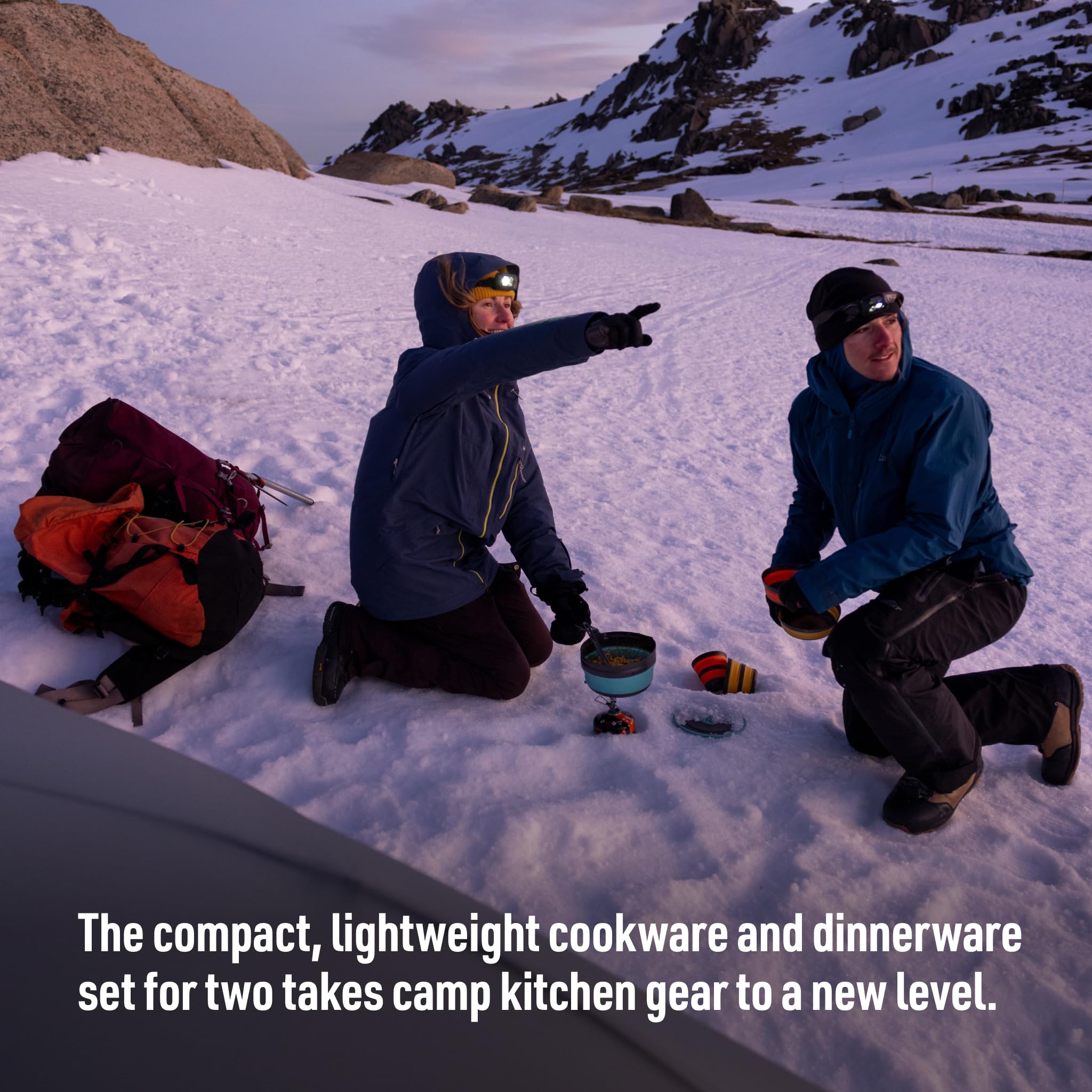 Sea to Summit - Kit de Cocina Plegable Ultraligero para 2 Personas (1 Cacerola, 2 Cuencos, 2 Tazas) de Silicona de Grado alimenticio, Aluminio anodizado Duro