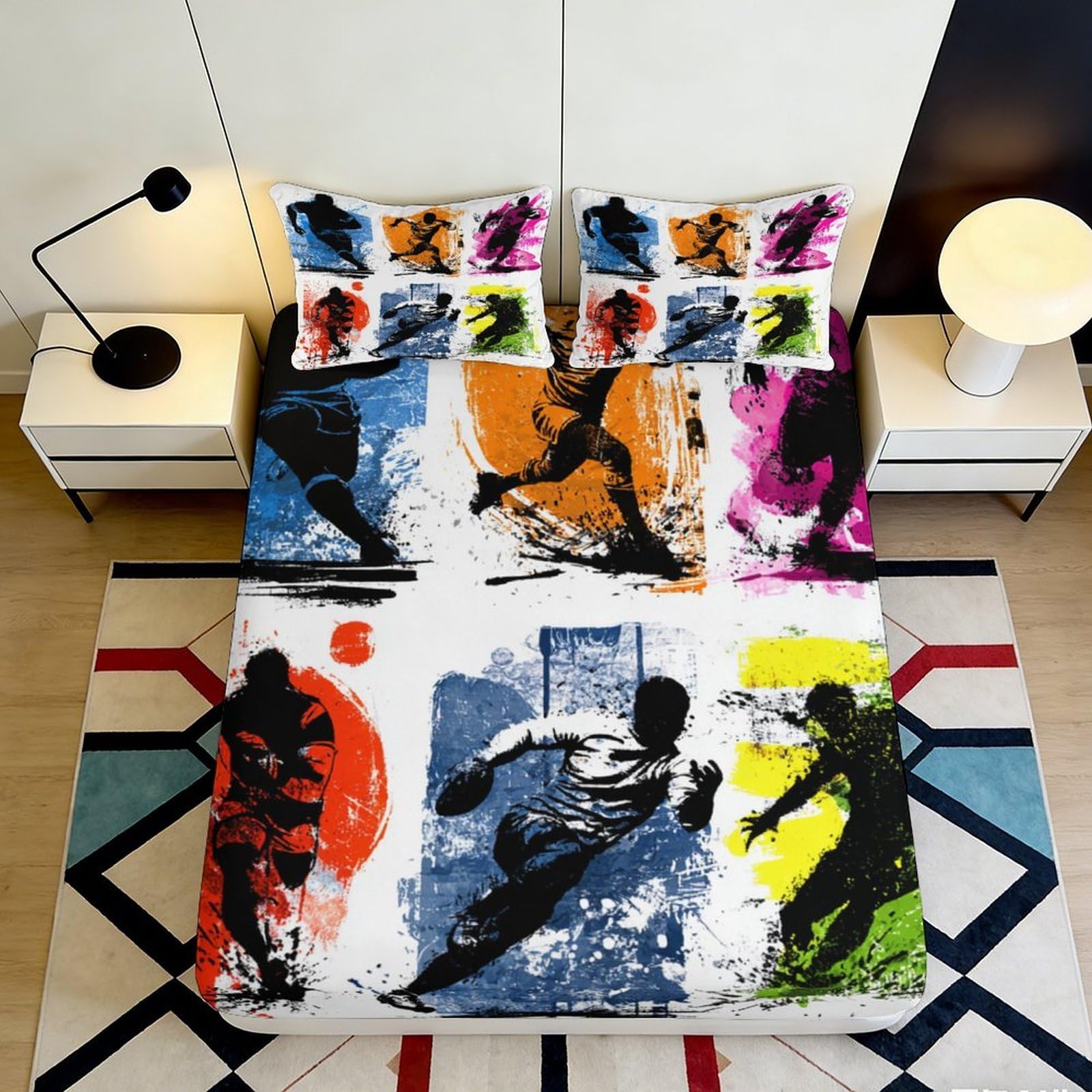 Jqzkxnhpbr Style-9 3D Printed Graffiti Football Fitted Sheet Microfiber Vibrant Street Art Bed Cover For Bedroom Guest Room 90X200x25cm