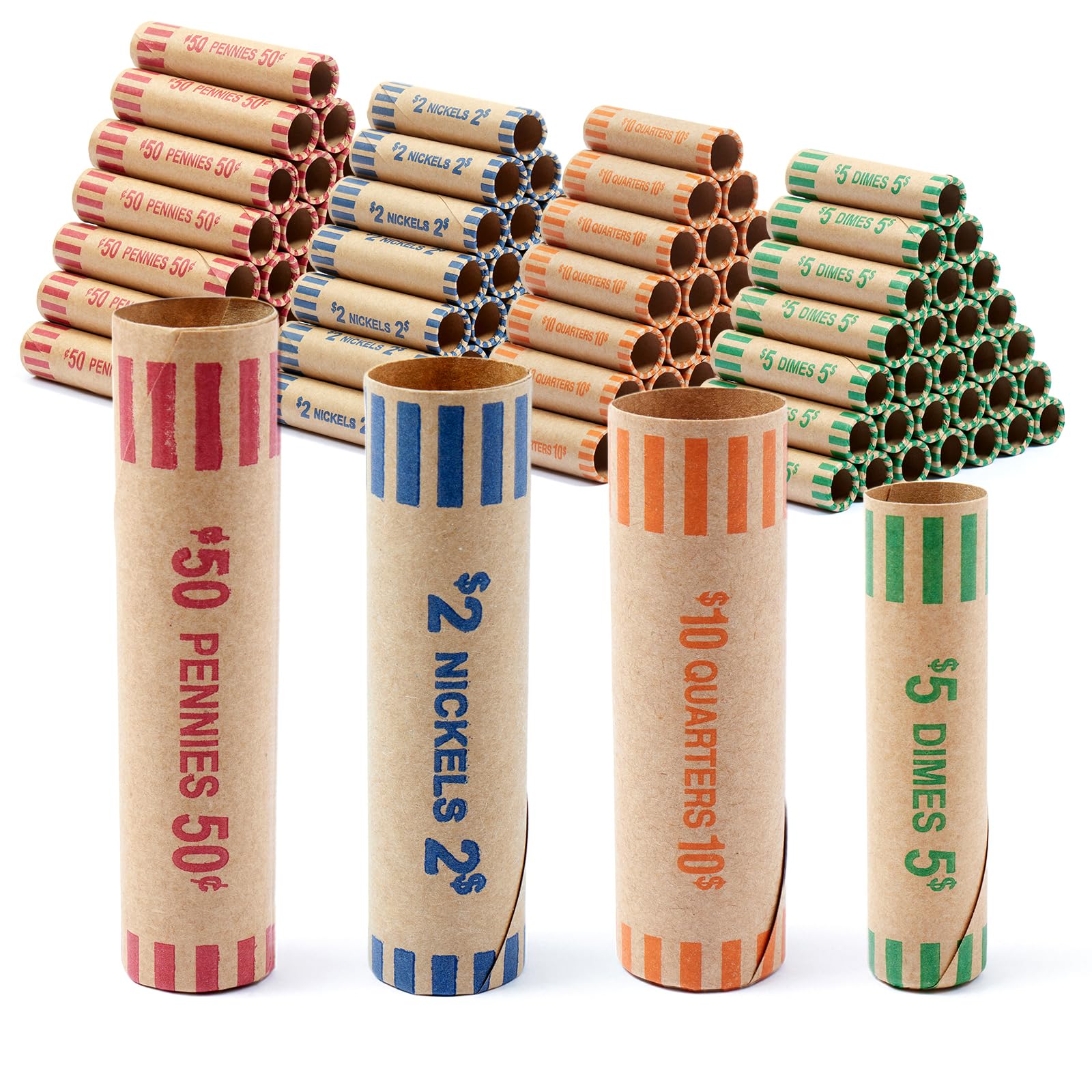 512 Pcs Heavy Duty Preformed Coin Wrappers Rolls, Fits Quarters, Pennies, Nickels, Dimes, Paper Coins Tubes Bank-Grade Quality for Laundromats, Retail