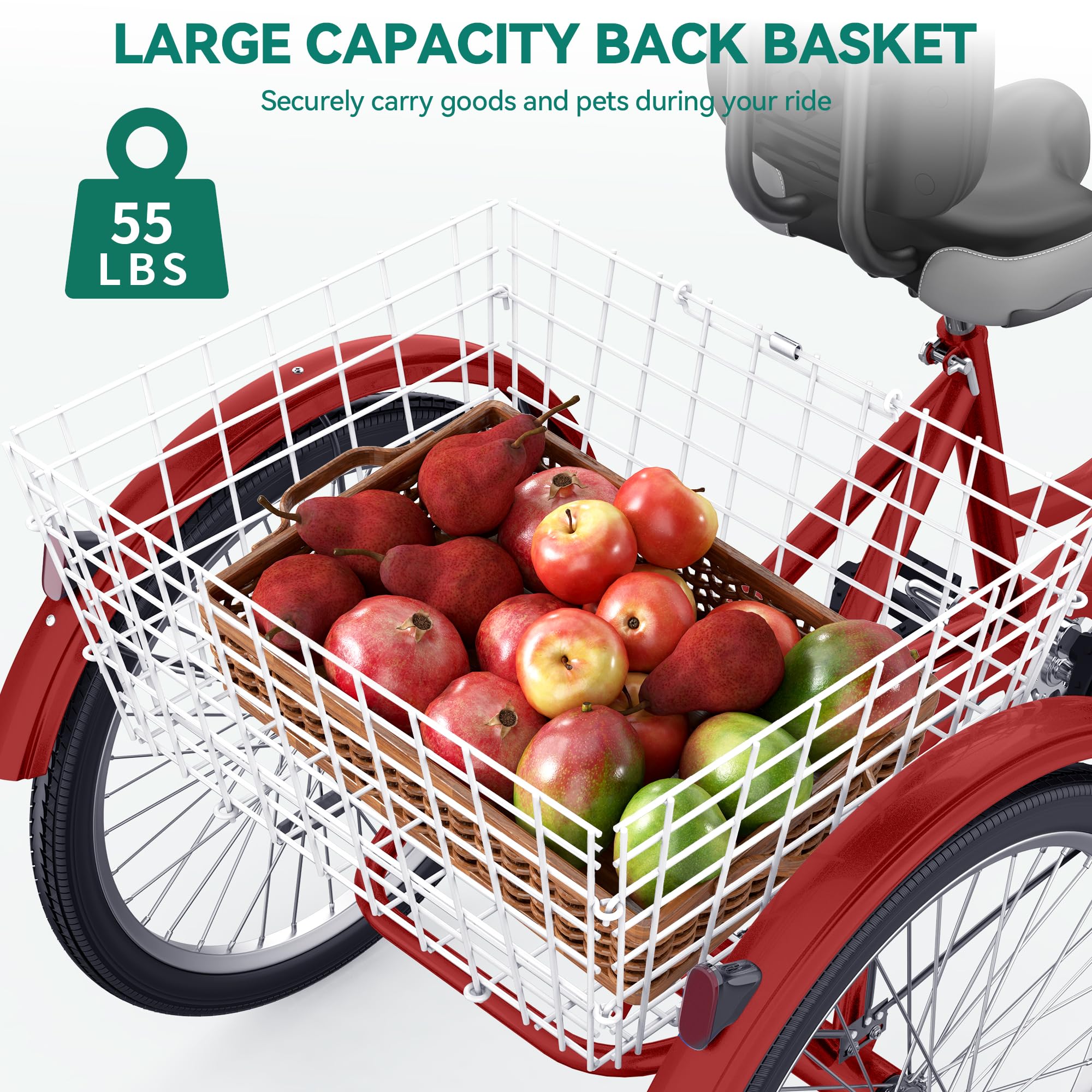 YITAHOME 24 & 26 Inch Adult Tricycle, 1 & 7 Speed 3 Wheel Bikes, Large Seat with Backrest Trike for Adults with Front & Rear Baskets, Cruiser Bike for Seniors Women Men Commute Picnic Outdoor