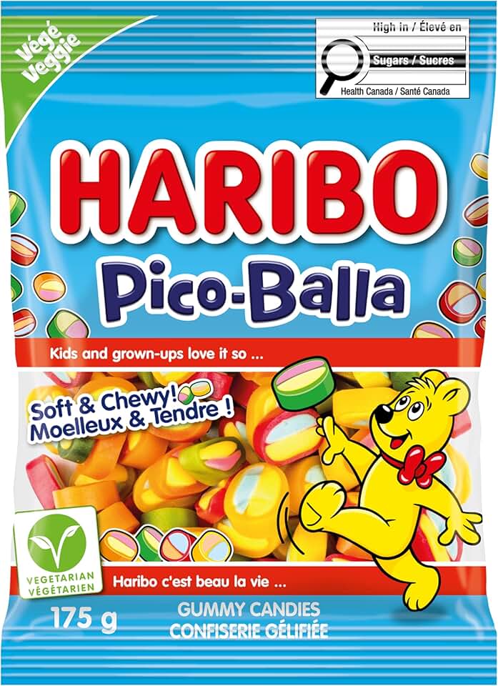 Haribo Pico-Balla Soft &amp; Chewy Gummy Candy, Fruity Flavours, Fun Colours, Vegetarian - 175g