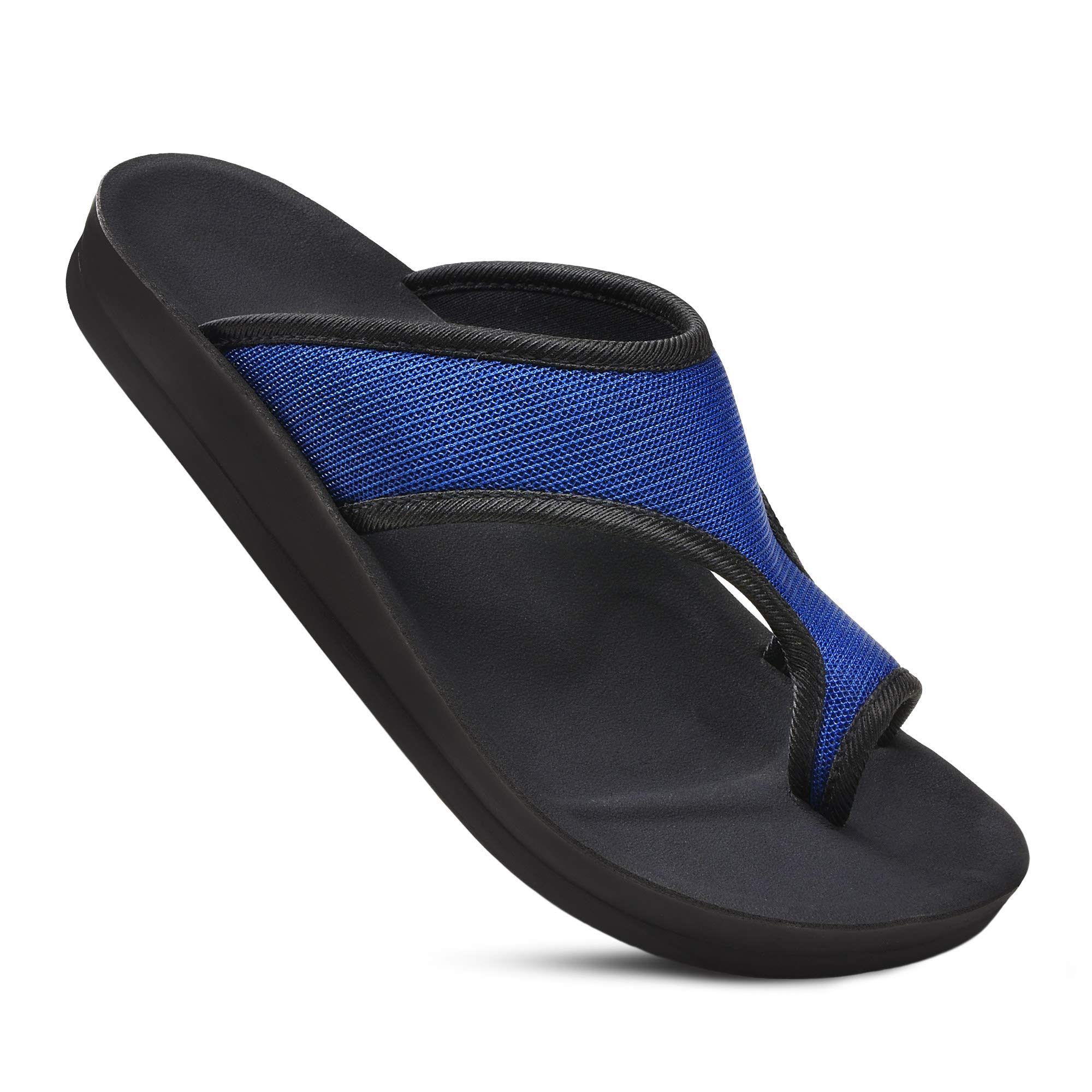 AEROTHOTIC Comfortable Flip Flops for Women with Arch Support Soft Padded Mesh Straps with Breathable Footbed Slip On Footwear Indoor Outdoor Travel