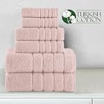 Elegant Comfort 4 Lines Viscose Stripe 6-Piece Premium Towel Set - 100% Turkish Cotton High Absorbent Luxury Bathroom Towels – Includes 2 Washcloths, 2 Hand Towels and 2 Bath Towels Set, Dusty Rose