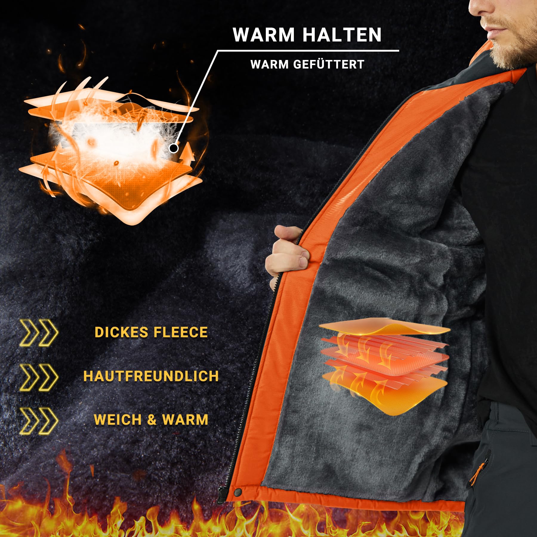 KEFITEVD Giacche in Pile Invernali da Uomo Calde Impermeabili da Sci Termici con Cappuccio Staccabile