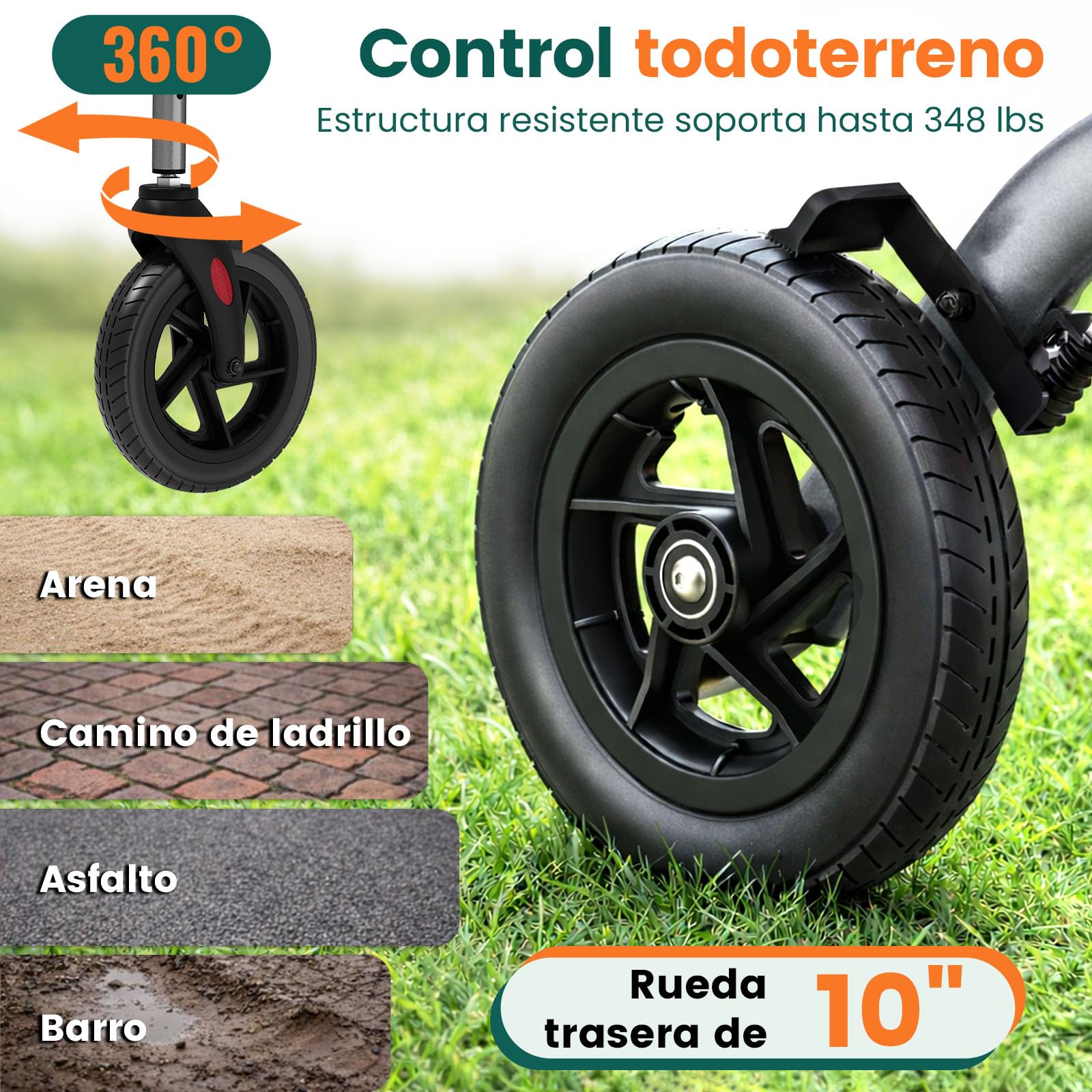Andador con asiento, 2 en 1 de 4 ruedas y Silla de transporte, Soporta hasta 136 kg, Ruedas TPU de 8"" delanteras y 10"" traseras, Doble freno, Plegable, Altura ajustable, Bolsa almacenamiento, Gris