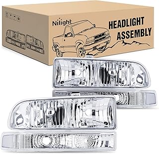 Nilight Headlight Assembly for 1998 1999 2000 2001 2002 2003 2004 2005 Chevy Blazer Headlights 1998-2004 Chevrolet S10 Pickup Replacement Headlamp Housing Bumper Lights, 2 Years Warranty