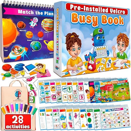Curious 2 Learn Montessori pre-Assembled Busy Book for Toddlers Ages 3 and Up, Pre K Preschool Learning Activities Book - Autism Sensory Learning & Education Toys Kindergarten Workbook (Blue)
