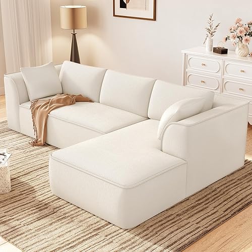Vesgantti 106" Cloud Sectional Couch with Chaise, Deep Seat Modular Sectional Sofa Chenille Memory Foam Sofa Boneless Couches for Living Room Bedroom, No Assembly Required (Beige, Right-Facing Chaise)