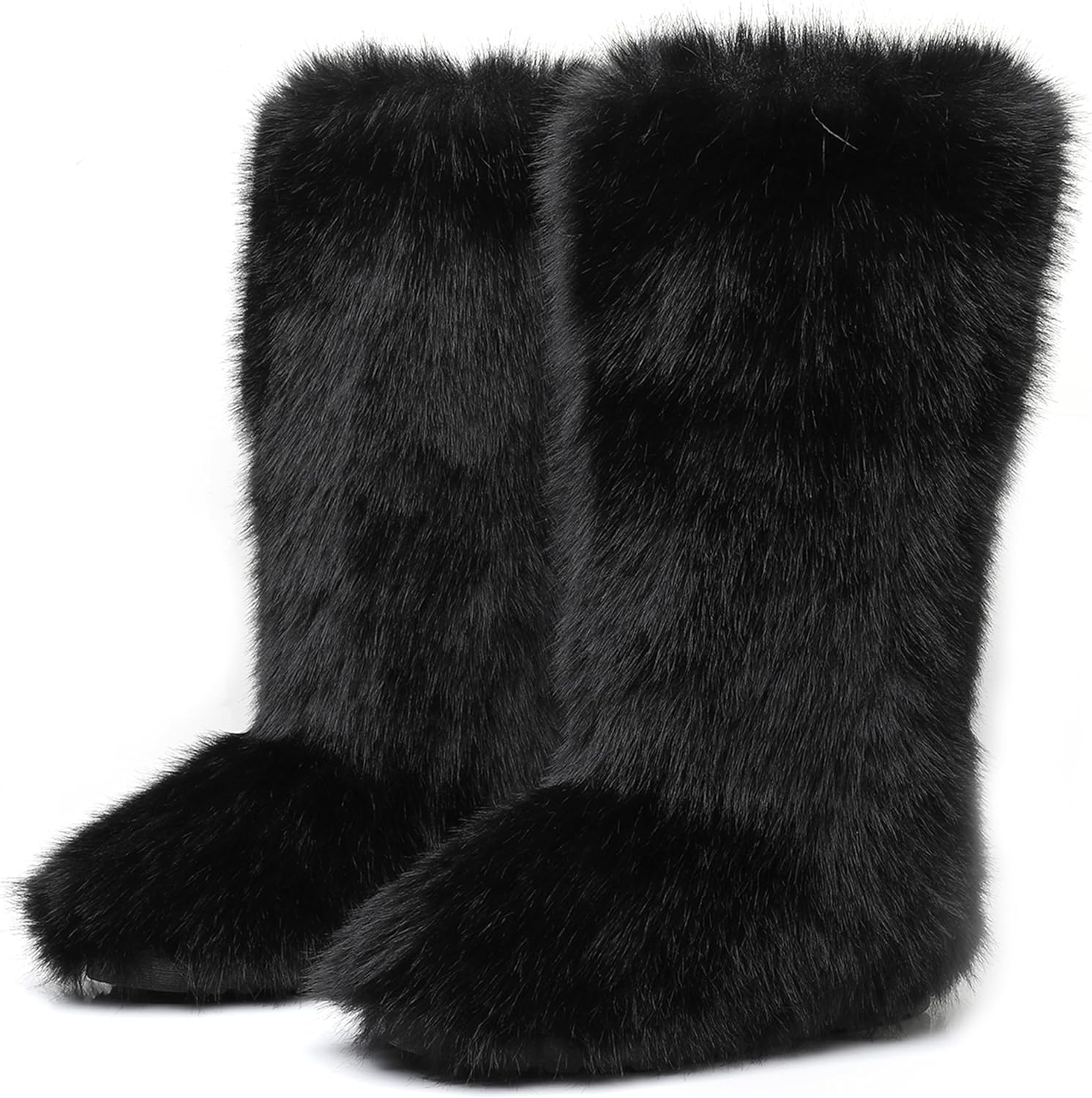 GANGYIMUNE Fur Boots for Women,Furry Fluffy Fuzzy Knee High Snow Boots Winter Warm Soft Brown Black Faux Fur Boots