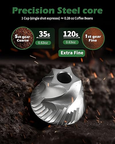 Miniatura 2 de Molinillo de café manual de acero inoxidable para prensa francesa de goteo, 5 ajustes ajustables, molinillo de café de mano, para uso doméstico y