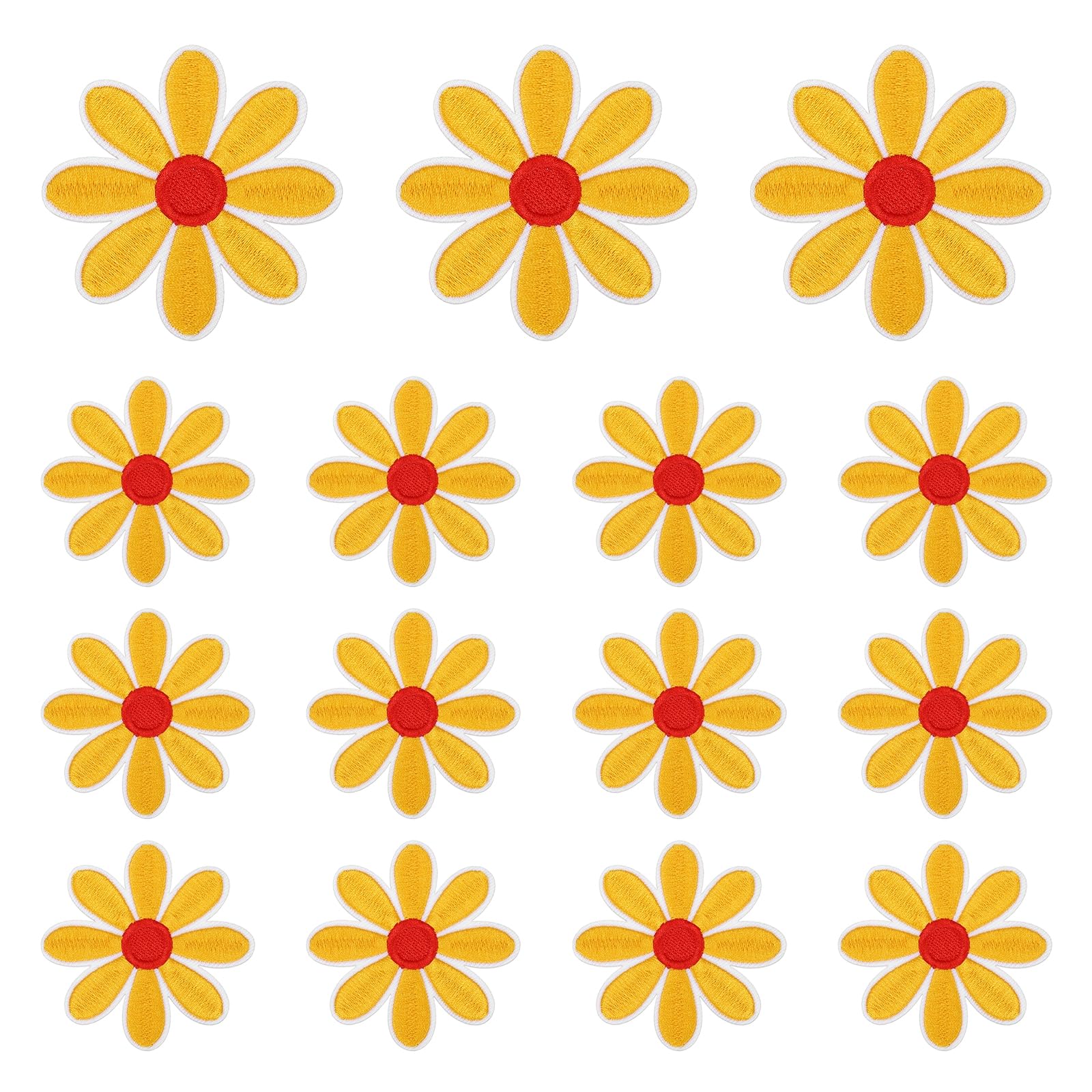 sourcing map 15 Pcs Daisy Flower Iron-on Patches, 6.5cm Cute Sew Embroidery Applique Patches for Clothing Repair Backpack Shoes Decoration, Yellow